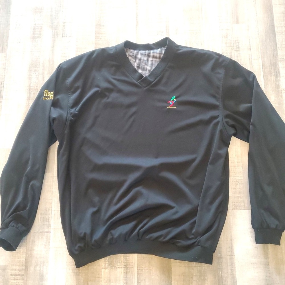 Flog Sports Golf PULLOVER V NECK SWEATSHIRT SIZE LARGE BLACK LINED Rare